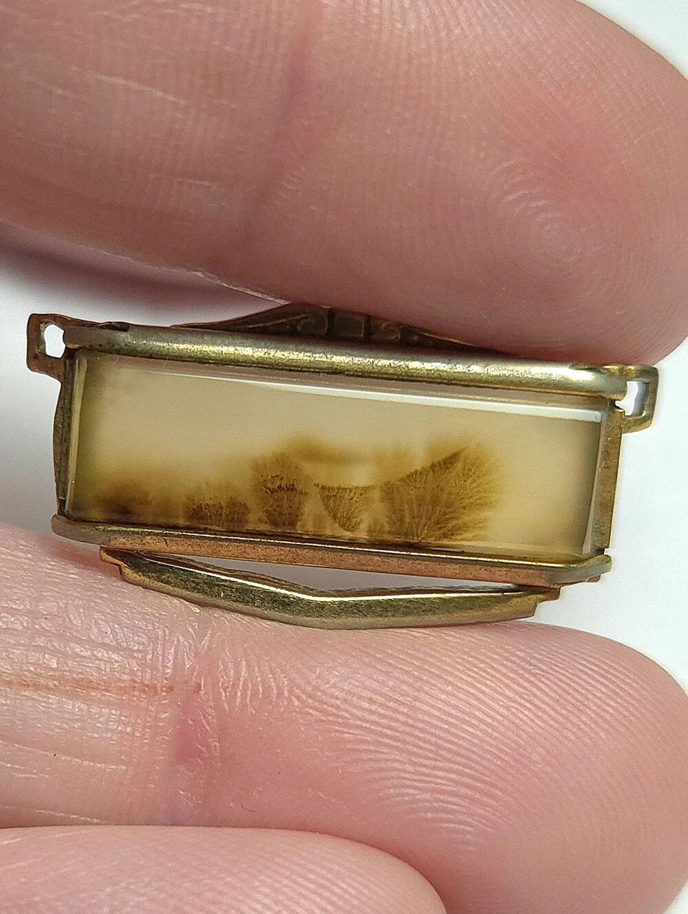 Vintage Gold Filled Natural Dendritic Agate Tie Keeper for a Tie Clip